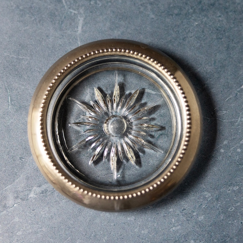 Silver plated glass round coaster trinket dish ashtray Blackinton vintage